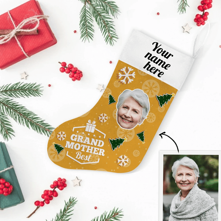 Custom Face Christmas Stocking Christmas Gift Best Grand Mother Add Pictures And Name