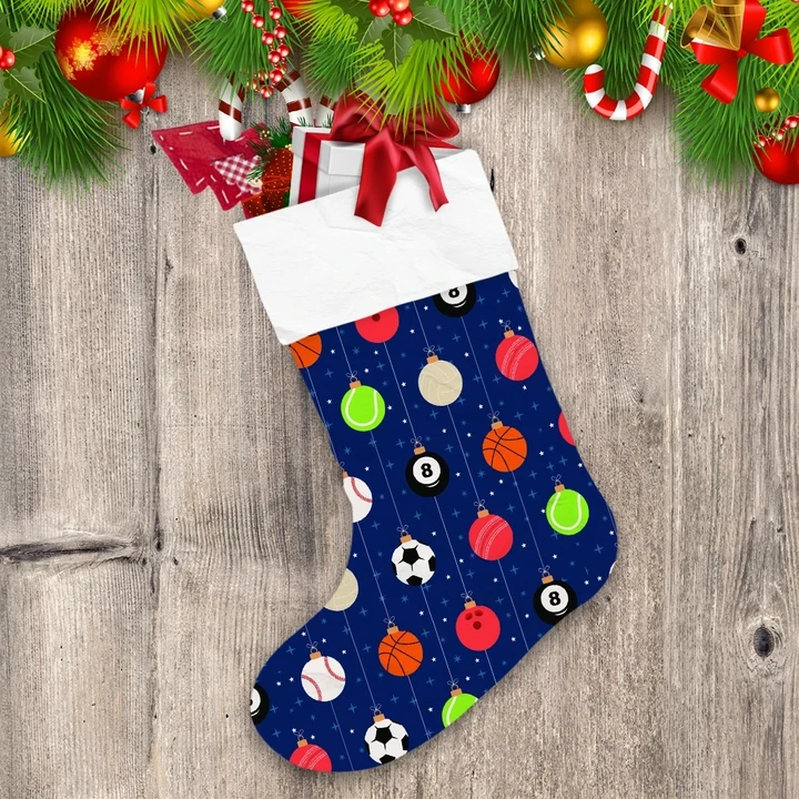 Sport Christmas Balls Collection On Blue Background Christmas Stocking