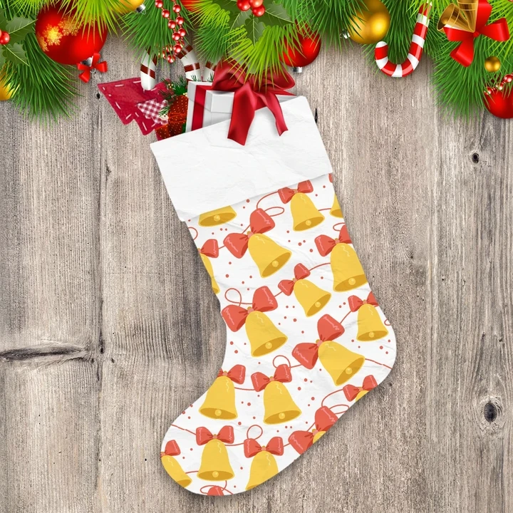 Bright Yellow Jingle Bells With Red Bows And Ribbons Christmas Stocking