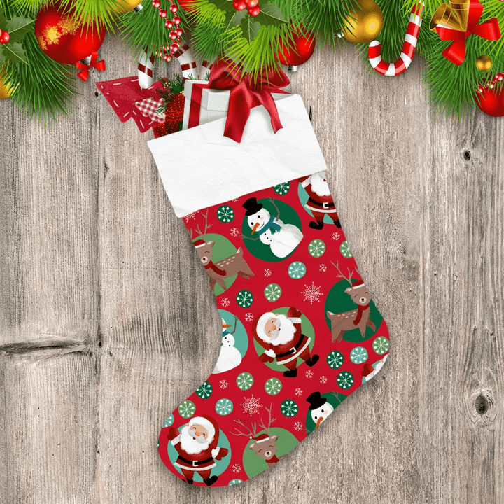 Multicolored Painting Elements With Santa Reindeer Snowman And Snowflakes Christmas Stocking