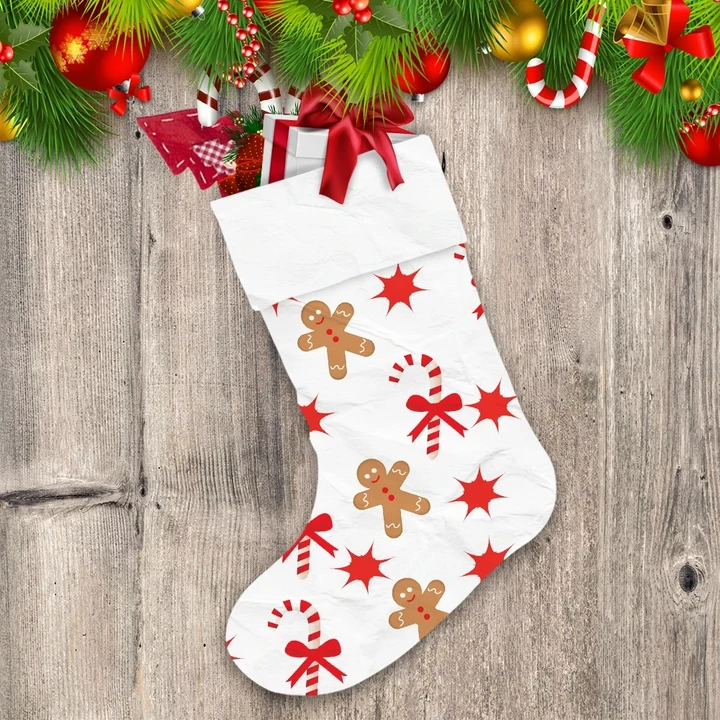 Christmas Candy Cane Star And Gingerbread Man Christmas Stocking