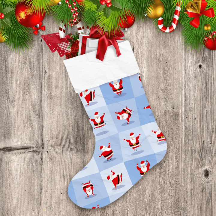 Funny Dancing Santa Claus On Light Blue Background Christmas Gift Christmas Stocking