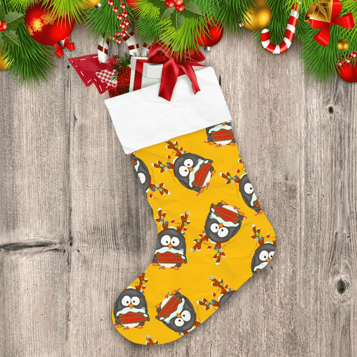 Theme Christmas Happiness Penguin In Snow With Christmas Sign Christmas Stocking