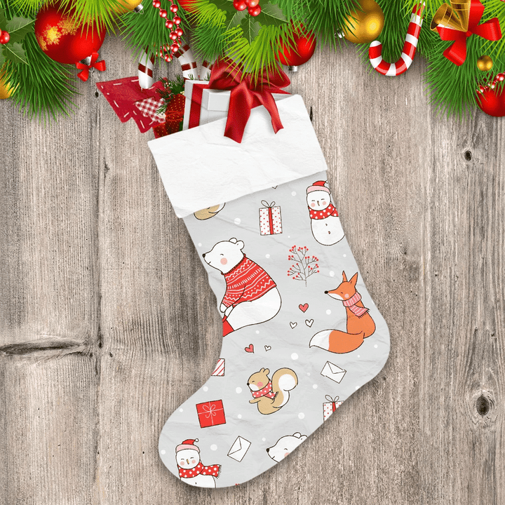 Funny Wild Animals And Snowman Gift Boxes Cartoon Christmas Stocking