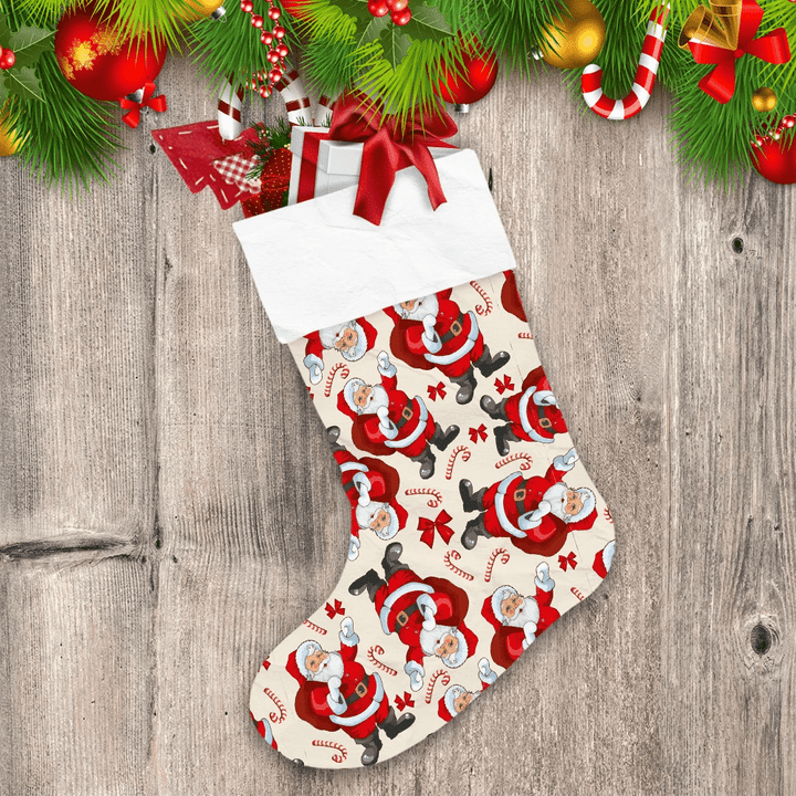 Santa Claus Hold The Bag Of Gifts Christmas Candy Cane Christmas Stocking