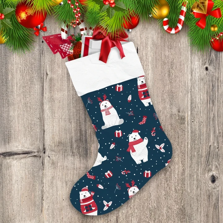 Winter Holly Berry With Polar Bear Background Christmas Stocking