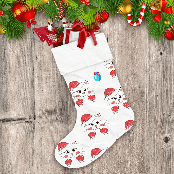 Christmas Cute Cat With Santa Hat And Mittens Christmas Stocking