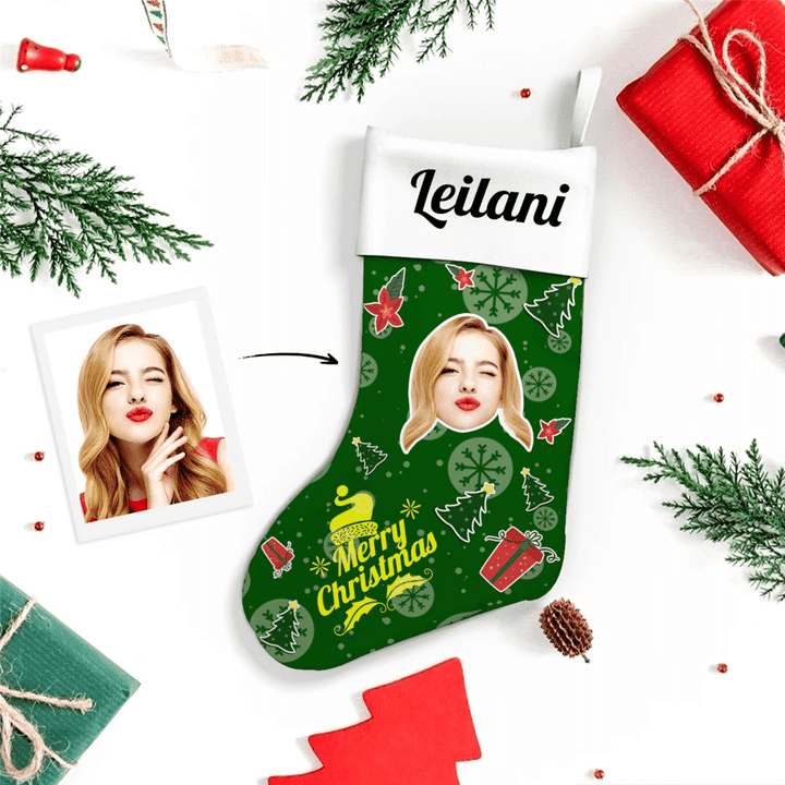 Custom Face Christmas Stocking Christmas Gift Girlfriend Smile Add Pictures And Name