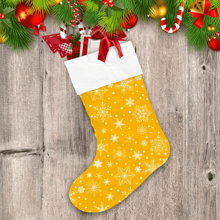 Various Complex Big And Small Snowflakes On Yellow Background Christmas Stocking