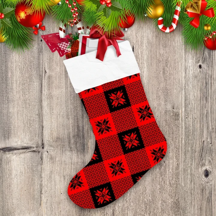 Buffalo Plaid Christmas Snowflakes Pattern In Black And Red Christmas Stocking
