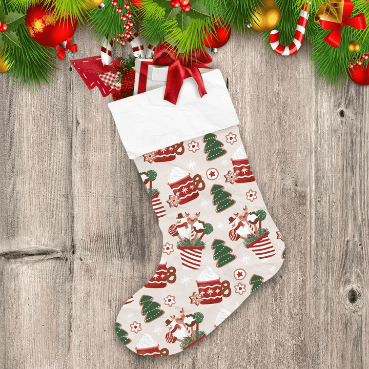 Green Tree Biscuit Cafe Cup With Cake Pop Pattern Christmas Stocking