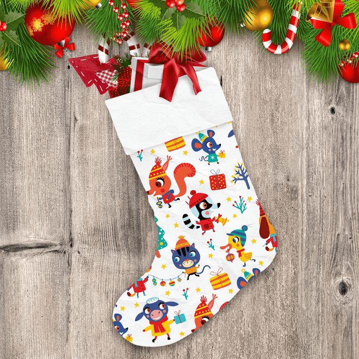 Winter Christmas Duck And Friends White Background Christmas Stocking