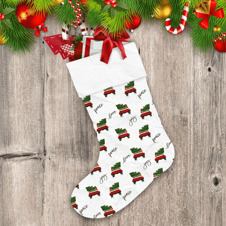 Back Of Pickup Truck Christmas Pine Tree With Inspired Script Christmas Stocking