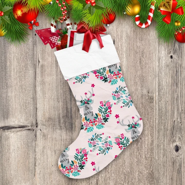 Christmas With Reindeer And Winter Flowers Christmas Stocking