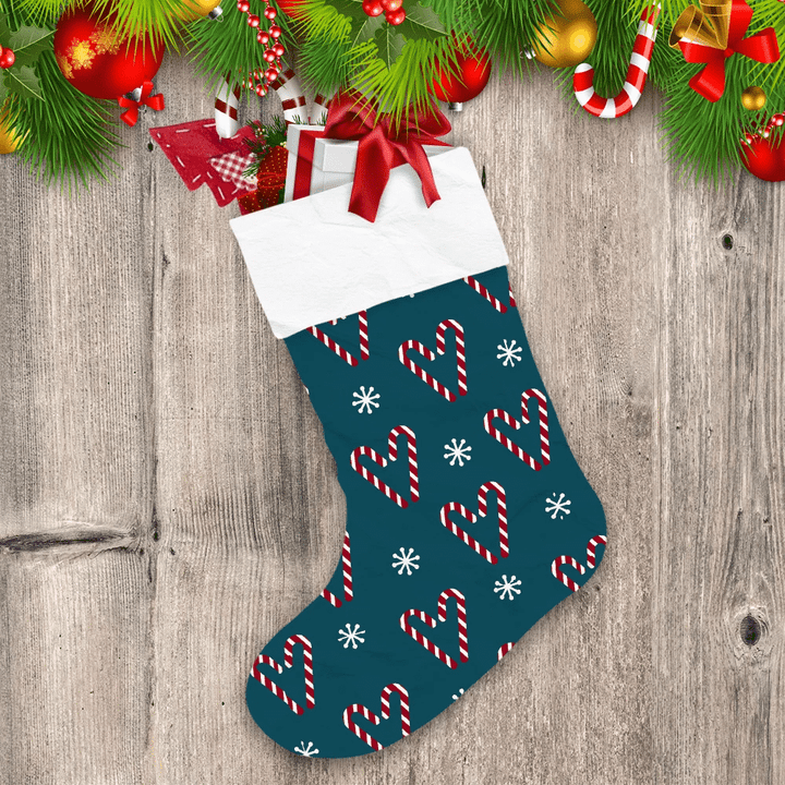 Christmas Candy Cane And White Snowflakes Christmas Stocking