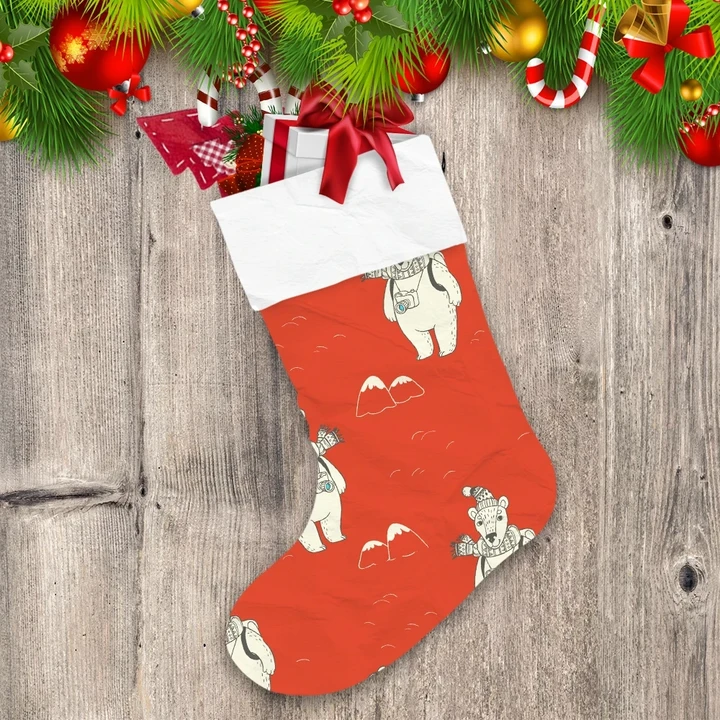 Winter Holidays Polar Bear And Camera Christmas Concept Christmas Stocking
