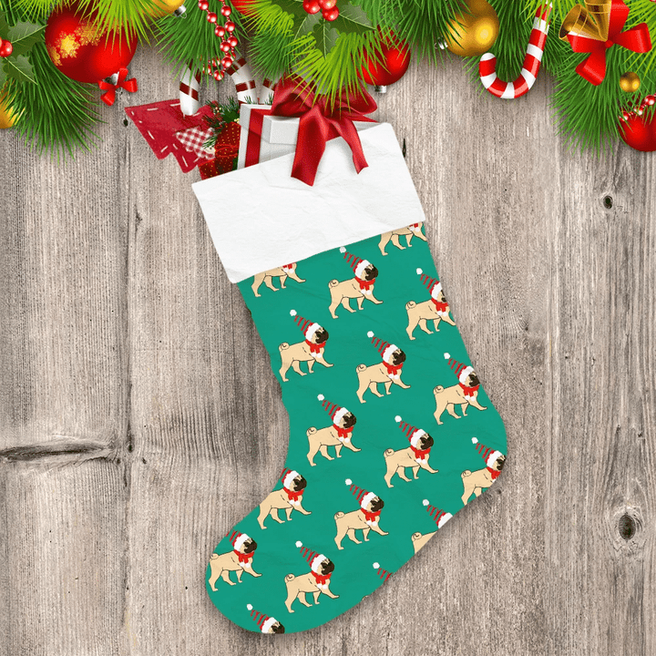 Nice Pug In Christmas Costume On The Green Christmas Stocking