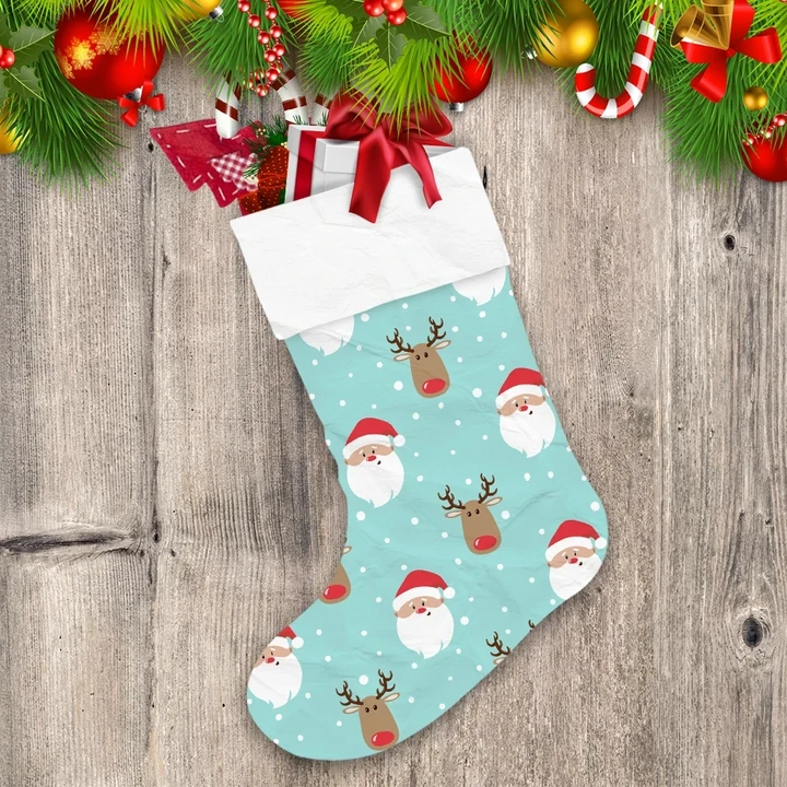 Christmas Pattern With Lovely Cartoon Santa And Deer Christmas Stocking