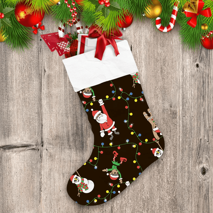 Santa Elf Snowman And Cookie Hang On The Christmas Lights Christmas Stocking