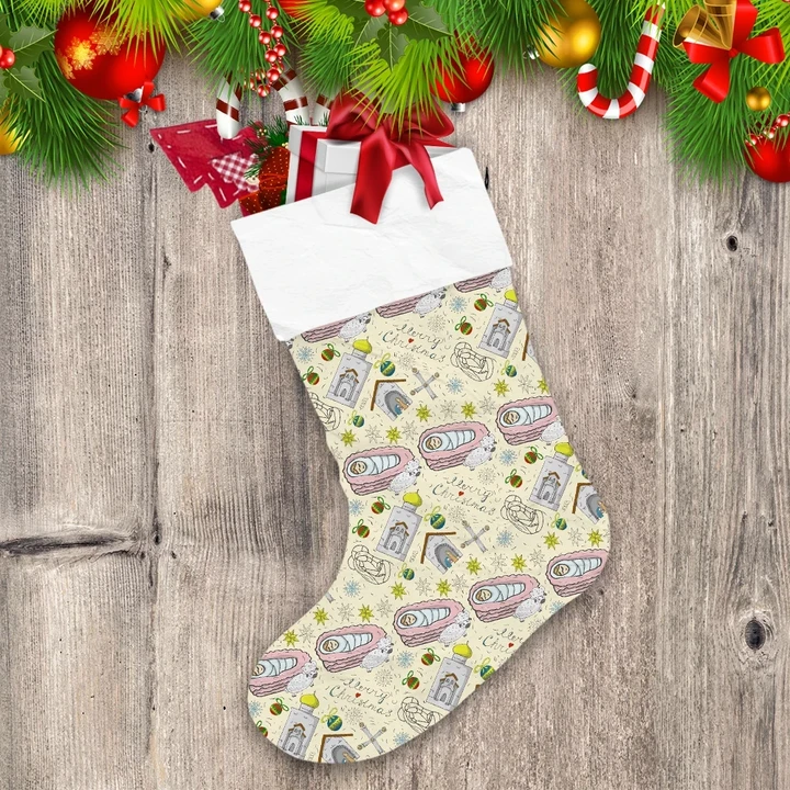 Merry Christmas Baby Jesus And Castle Pattern Christmas Stocking