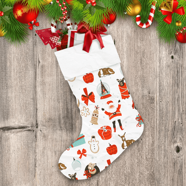 Cartoon Festive Xmas Santa Claus Dog And Cookies Christmas Stocking