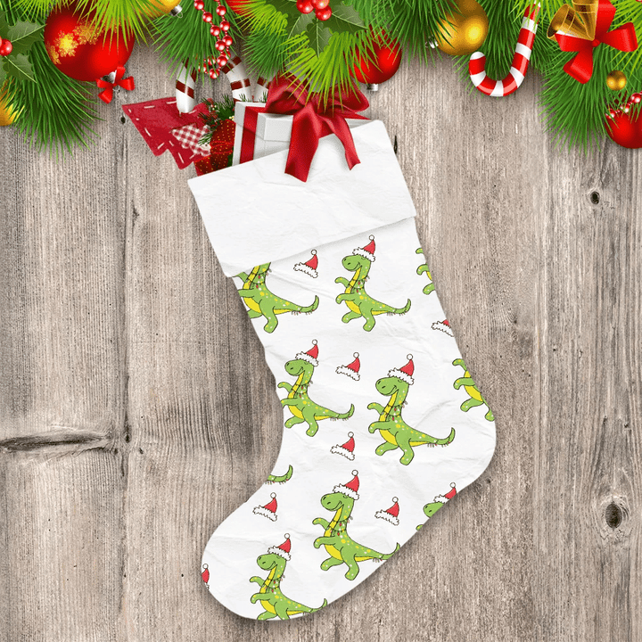 Christmas Dancing Dinosaur In A Santa Claus Hat Christmas Stocking