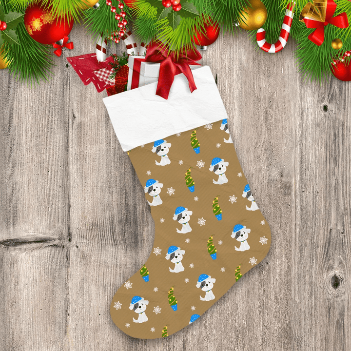 Cute Dog Blue Hat And Small Christmas Tree Christmas Stocking