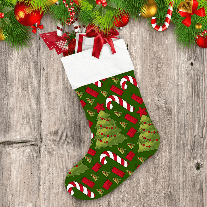 Christmas Candy Cane Gifts And Tree Christmas Stocking