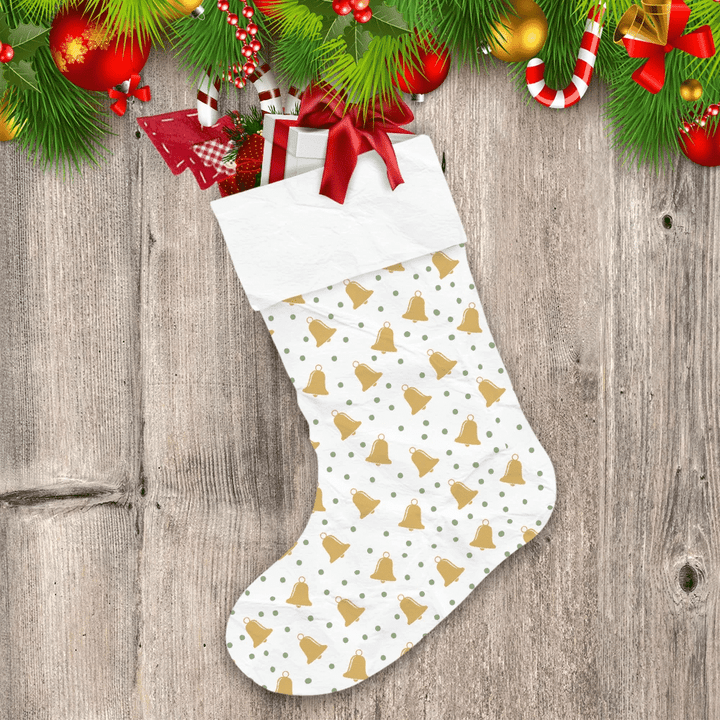 Green Dots With Gold Bells Illustrated Pattern Christmas Stocking