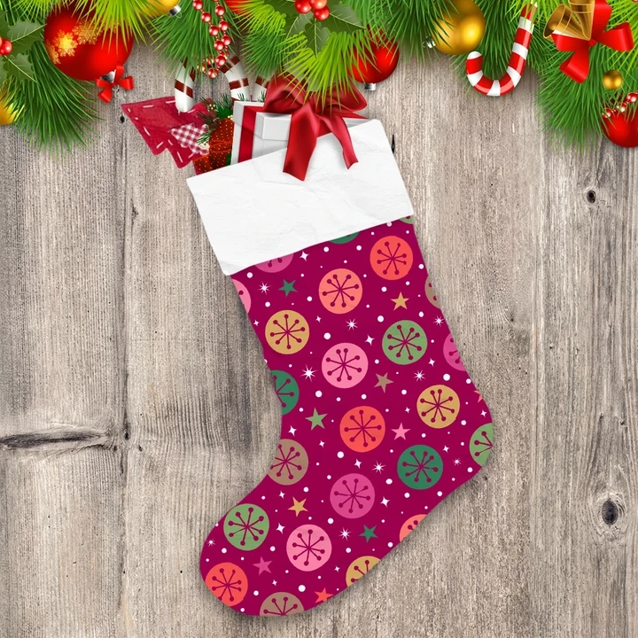 Colorful Hand Drawn Snowflakes Pattern On Red Background Christmas Stocking