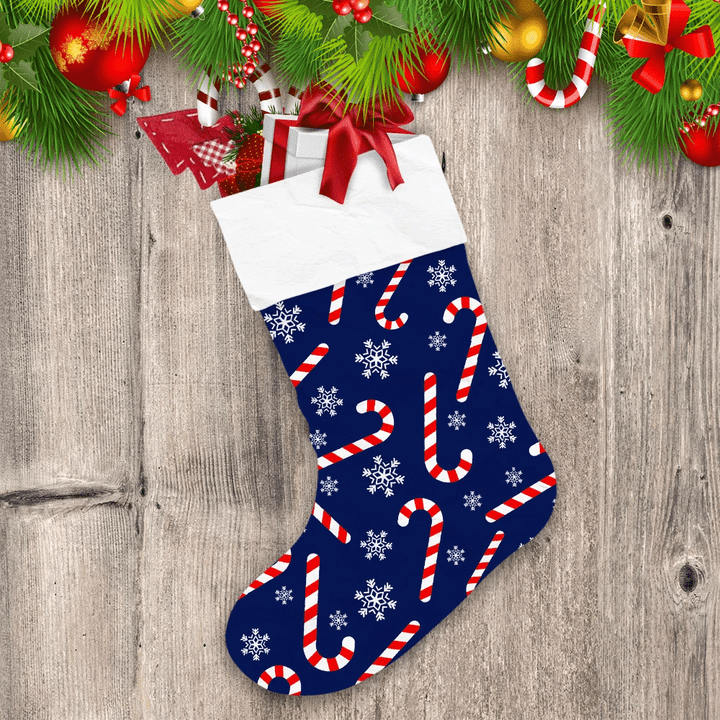 Icing Snowflakes And Candy Canes On Dark Blue Background Christmas Stocking