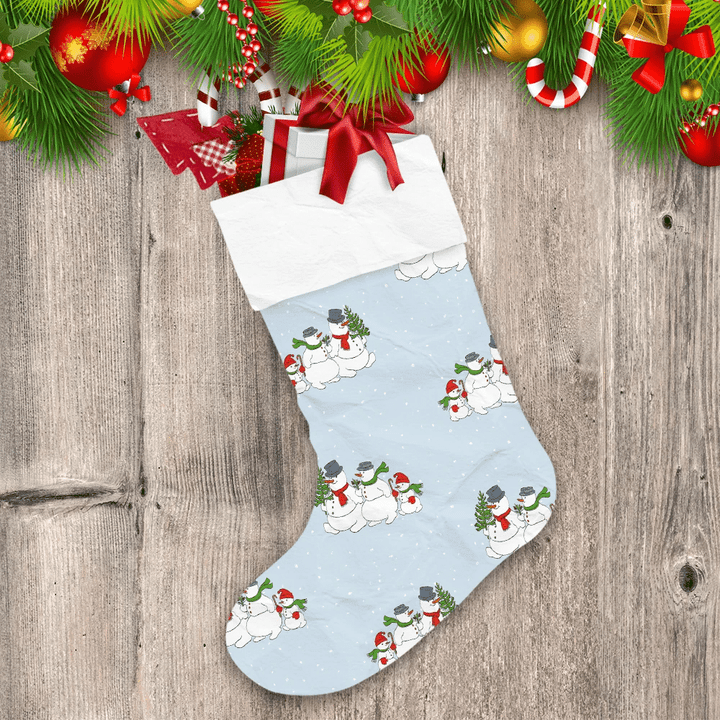 Family Cheerful Snowman Walking In Christmas Christmas Stocking