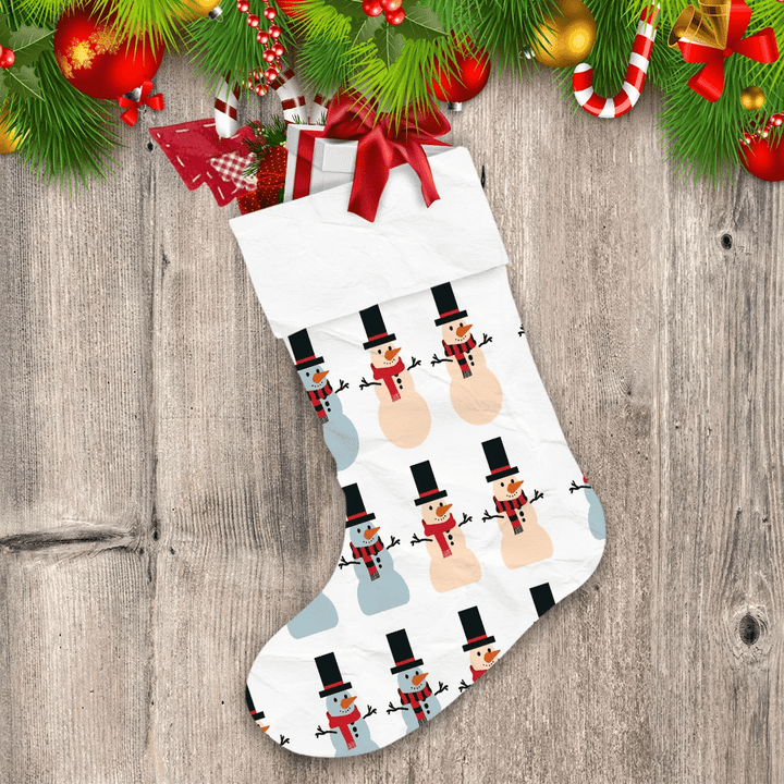 Christmas Snowman In Black Hat And Red Scarf Christmas Stocking