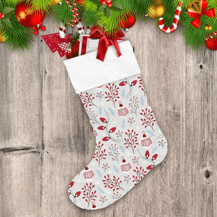 Hanging Ornaments With Red Light And Berries Branches Pattern Christmas Stocking