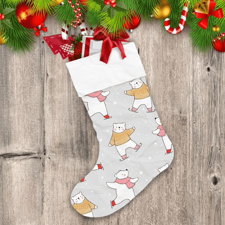 Christmas And New Year Cute Polar Bear Playing In Snow Christmas Stocking