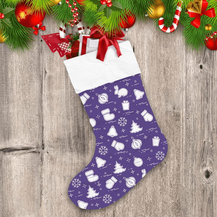Purple And White Christmas Icons Embroidery Style Christmas Stocking