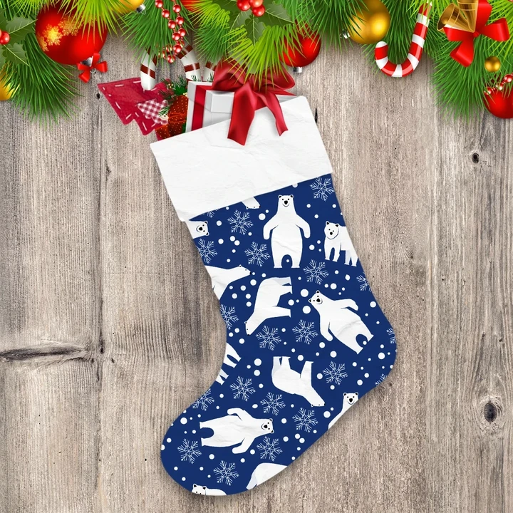 Polar Bear And Snowflakes On A Blue Background Christmas Stocking