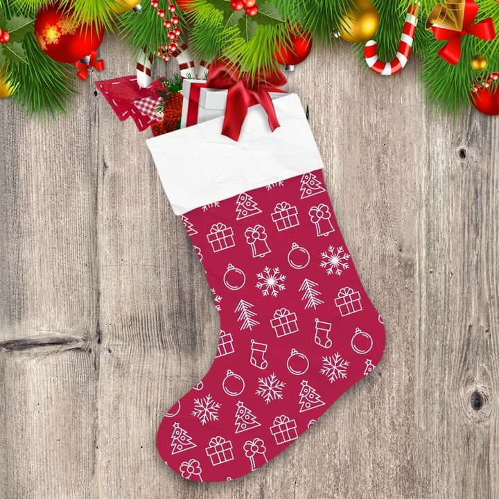 Abstract Modern Outline Winter Elements Doodle Pink Background Christmas Stocking