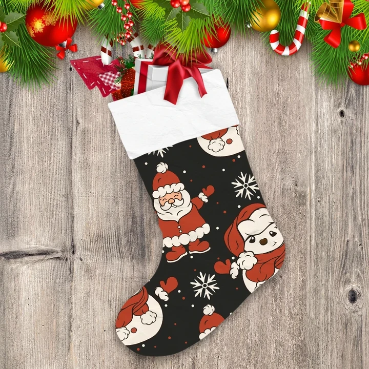 Santa Claus And Snowman In Red Hat On Christmas Holiday Christmas Stocking