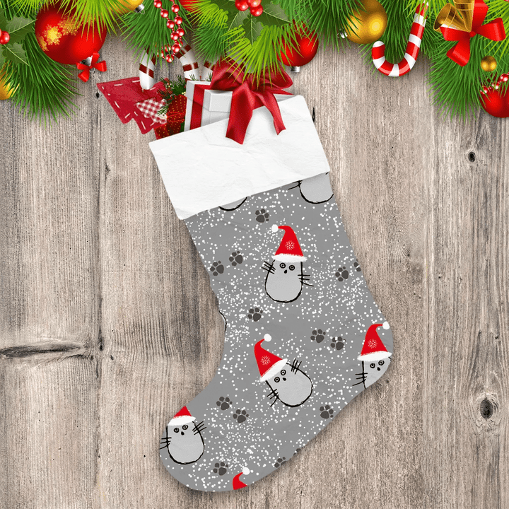 Cats In Christmas Hats On Gray Background Christmas Stocking