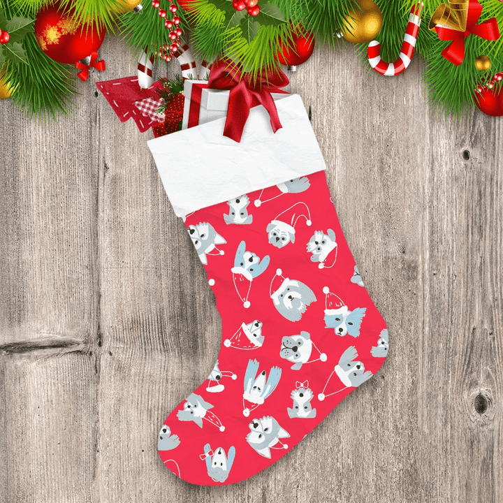 Christmas Grey Head Dogs In Santa Claus Hat Christmas Stocking