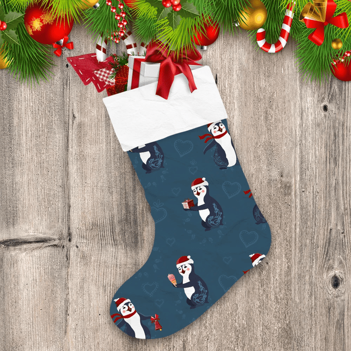 Christmas Festive Background With Funny Penguins Christmas Stocking