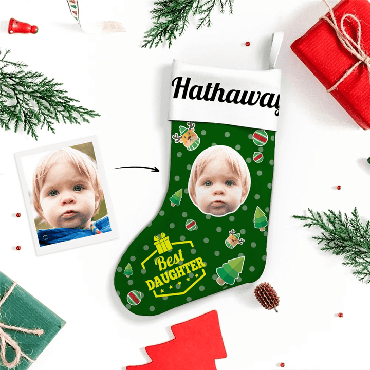 Custom Face Christmas Stocking Christmas Gift Best Daughter Add Pictures And Name