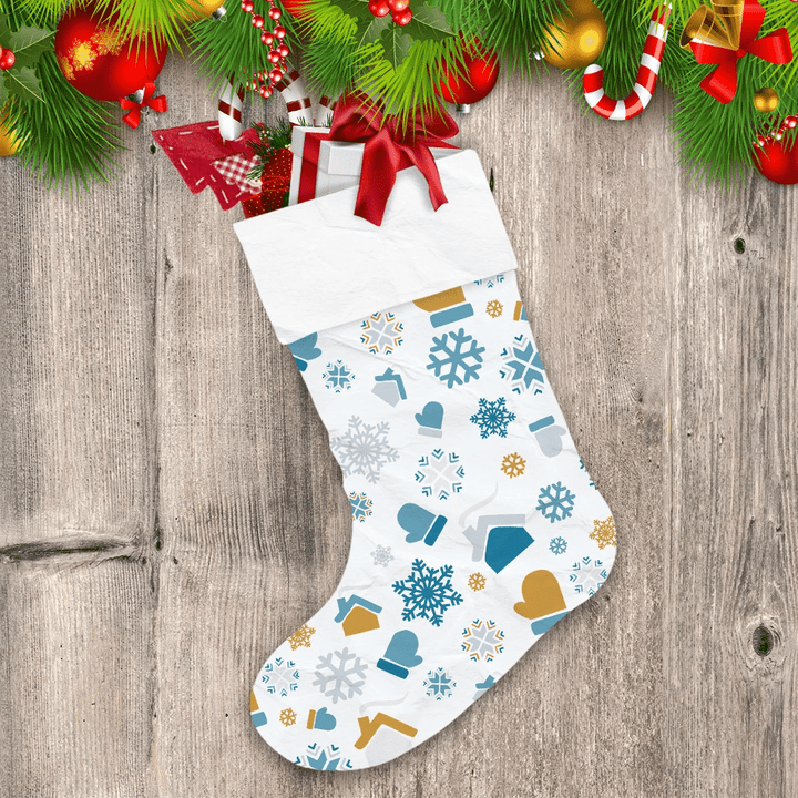 Nordic Chrismas Winter Snowflakes Houses And Mittens Christmas Stocking