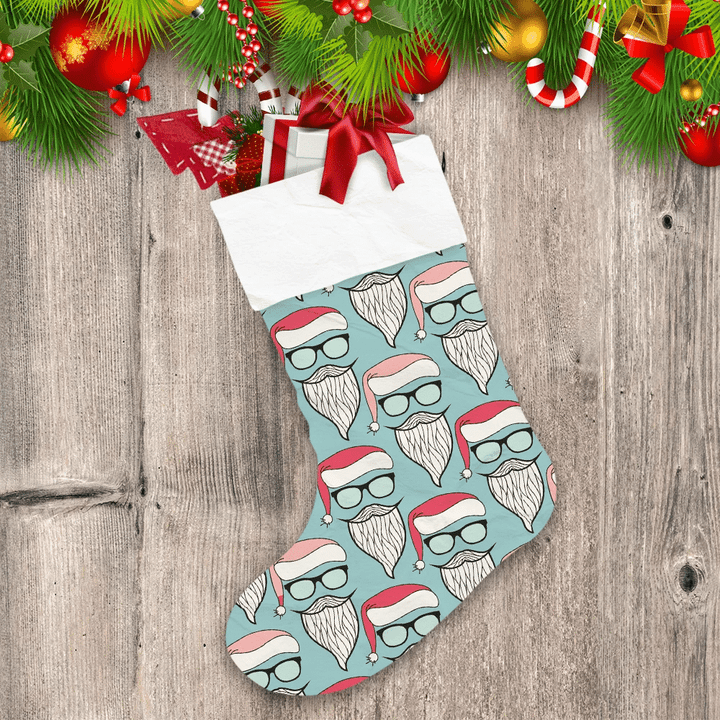 Modern Hipster Print With Santa's Hat Mustache And Beard Christmas Stocking
