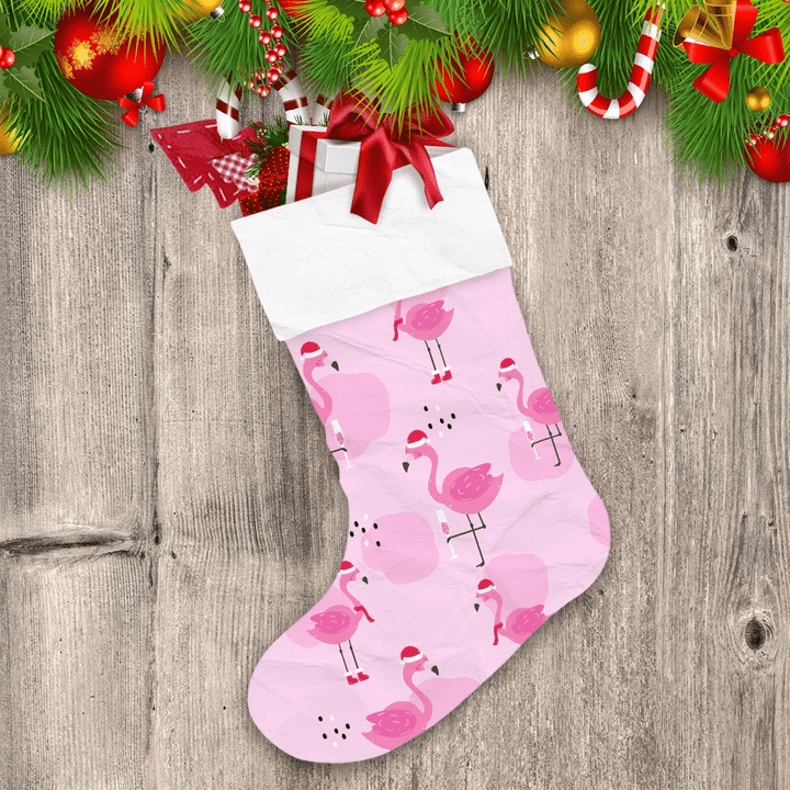 Christmas With Pink Flamingo And Champagne Christmas Stocking