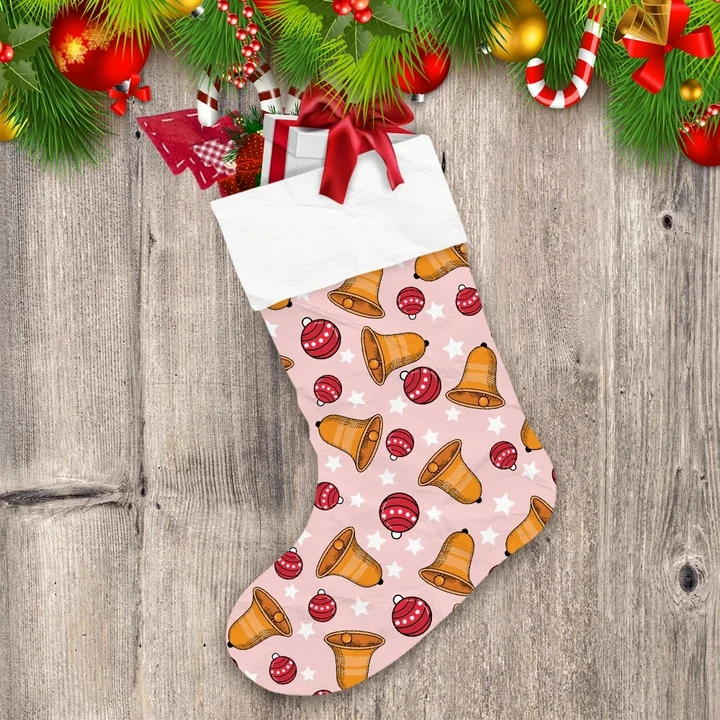Red Yellow Pink Christmas Ornaments And Bells Pattern Christmas Stocking