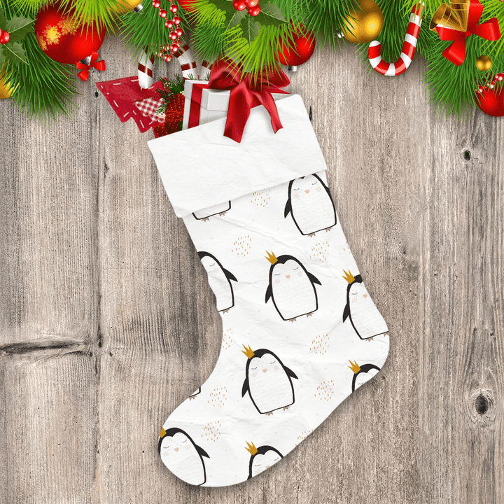 Christmas Winter With Cute Gold Penguin Princess Christmas Stocking