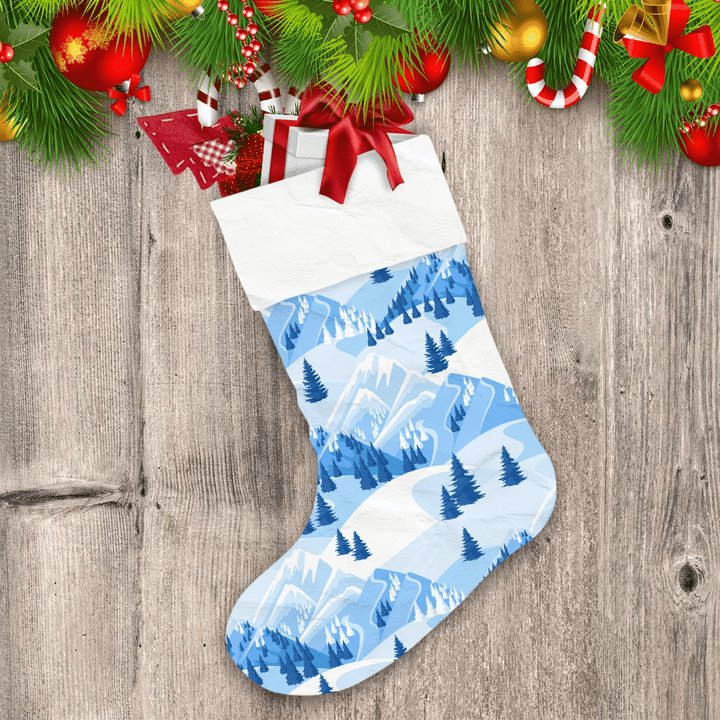 Beautiful Landscape With Snowy Mountains And Fir Forest Christmas Stocking