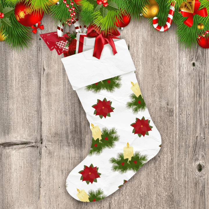 Red Poinsettia And Christmas Candle Christmas Stocking